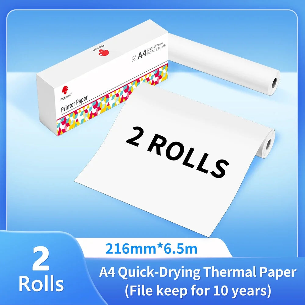 Phomemo A4 Thermal Printer Paper Letter Paper Quick-dry Continuous Paper Suitab for M832/M833/M834/M835 Portable Printer 2 Rolls