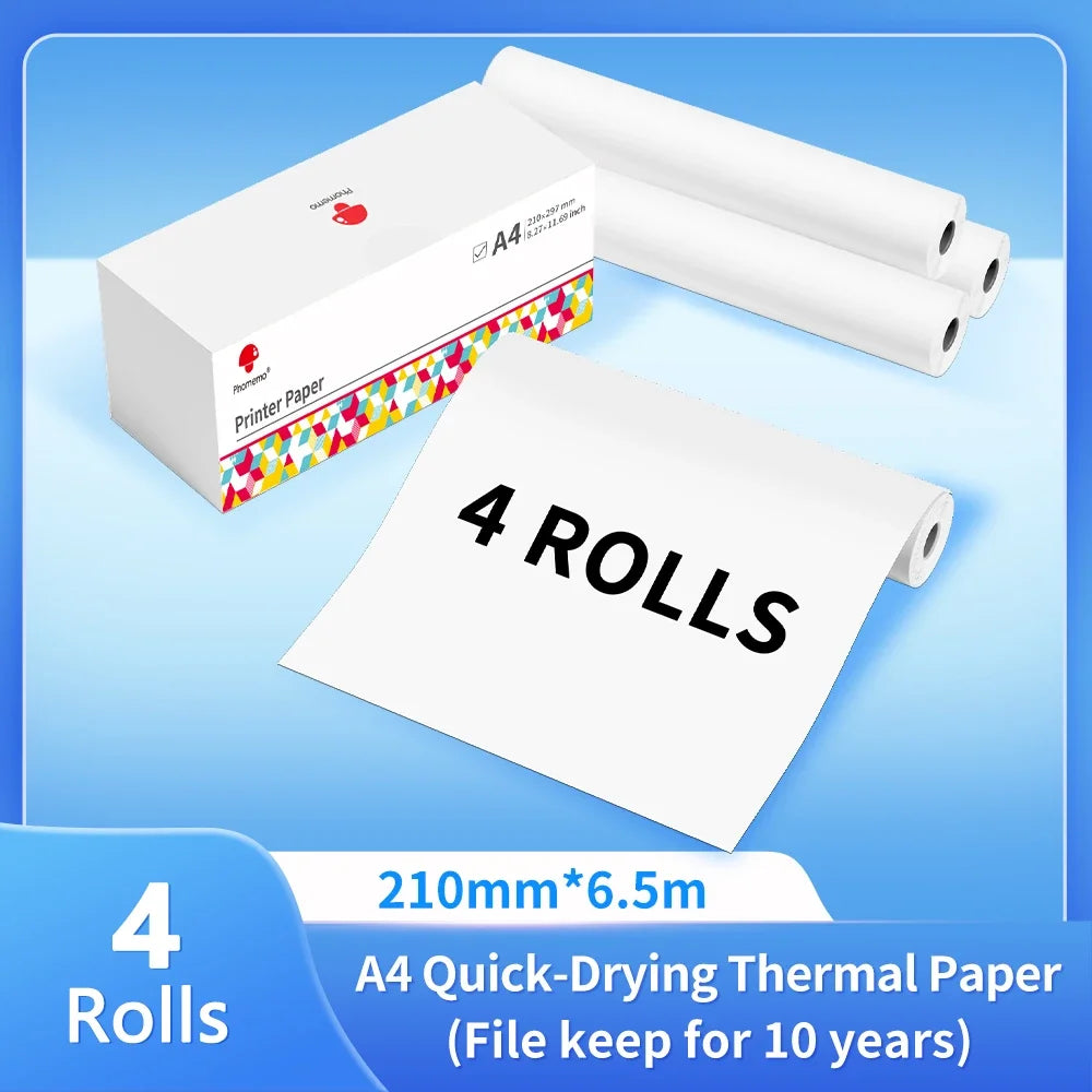 Phomemo A4 Thermal Printer Paper Letter Paper Quick-dry Continuous Paper Suitab for M832/M833/M834/M835 Portable Printer 2 Rolls