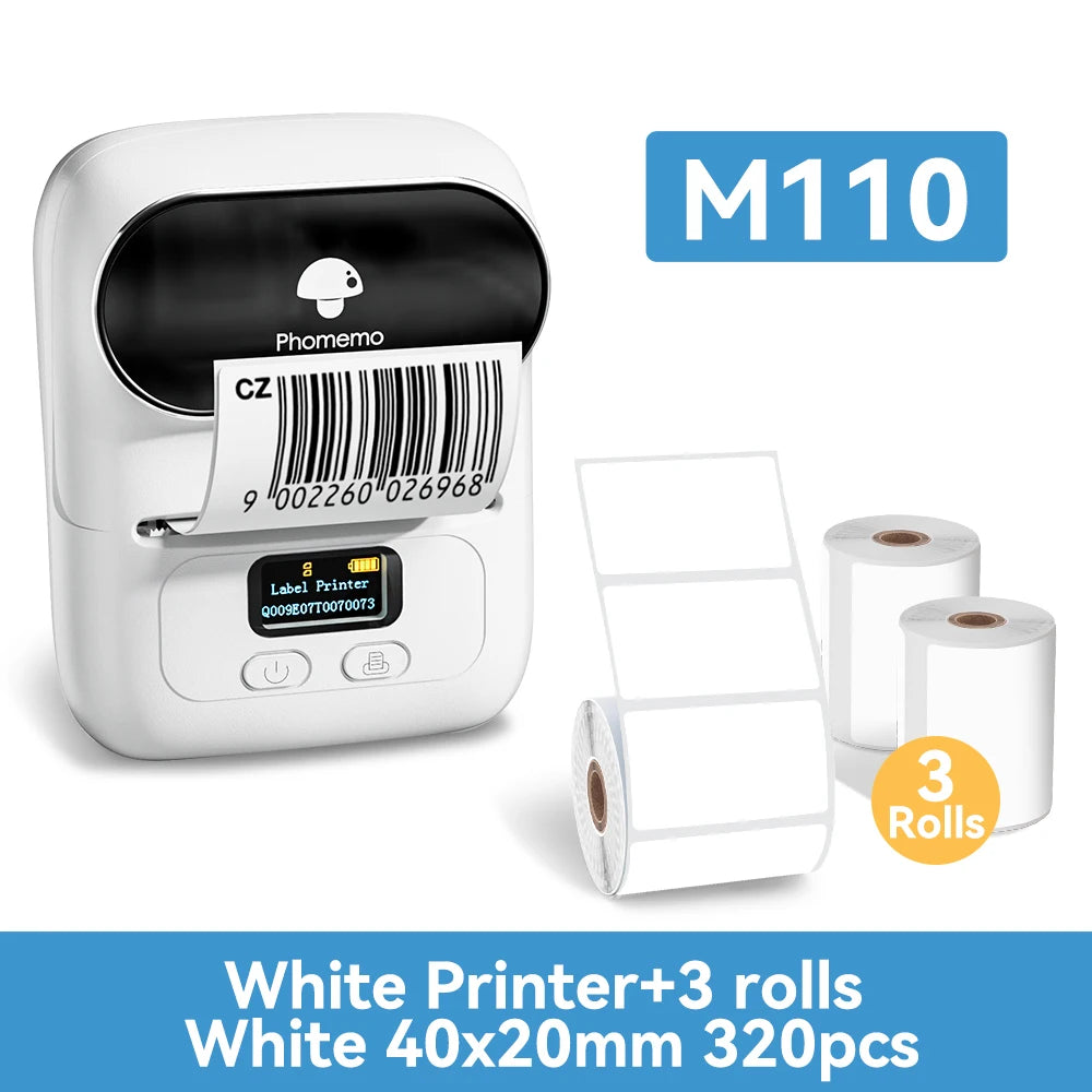 Phomemo M110 Mini Portable Thermal Printer Self-adhesive Label Printer For 3/5/10 rolss Stickers Label Maker Printer Without Ink