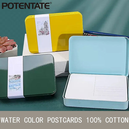 POTENTATE Watercolor Book Artist-grade Cotton A6 Rough-grained Watercolor Paper 300g Postcard Tin Box Travel Sketch Art Supplies