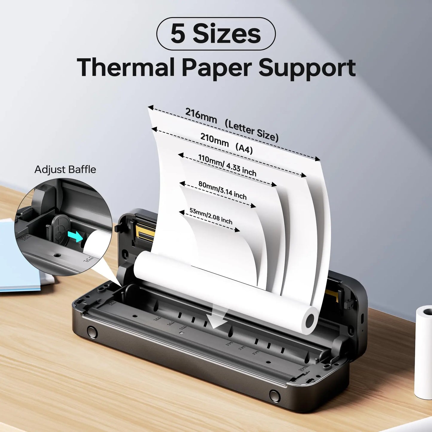 Phomemo M832 Portable Printer A4 BT Printer for Travel 300Dpi Wireless Inkless Thermal Printer Use in iOS Android Phone Laptop