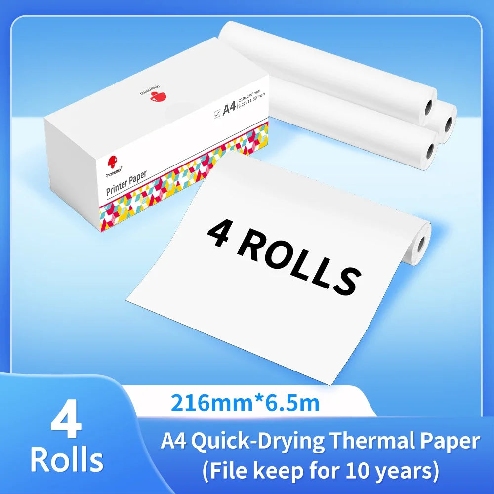 Phomemo A4 Thermal Printer Paper Letter Paper Quick-dry Continuous Paper Suitab for M832/M833/M834/M835 Portable Printer 2 Rolls