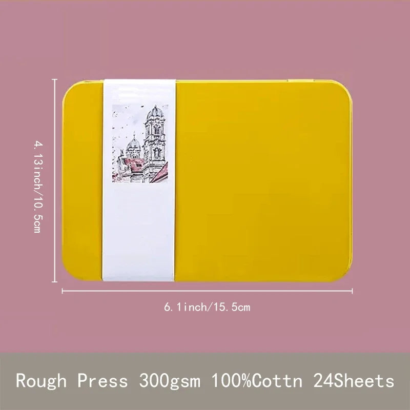 POTENTATE Watercolor Book Artist-grade Cotton A6 Rough-grained Watercolor Paper 300g Postcard Tin Box Travel Sketch Art Supplies